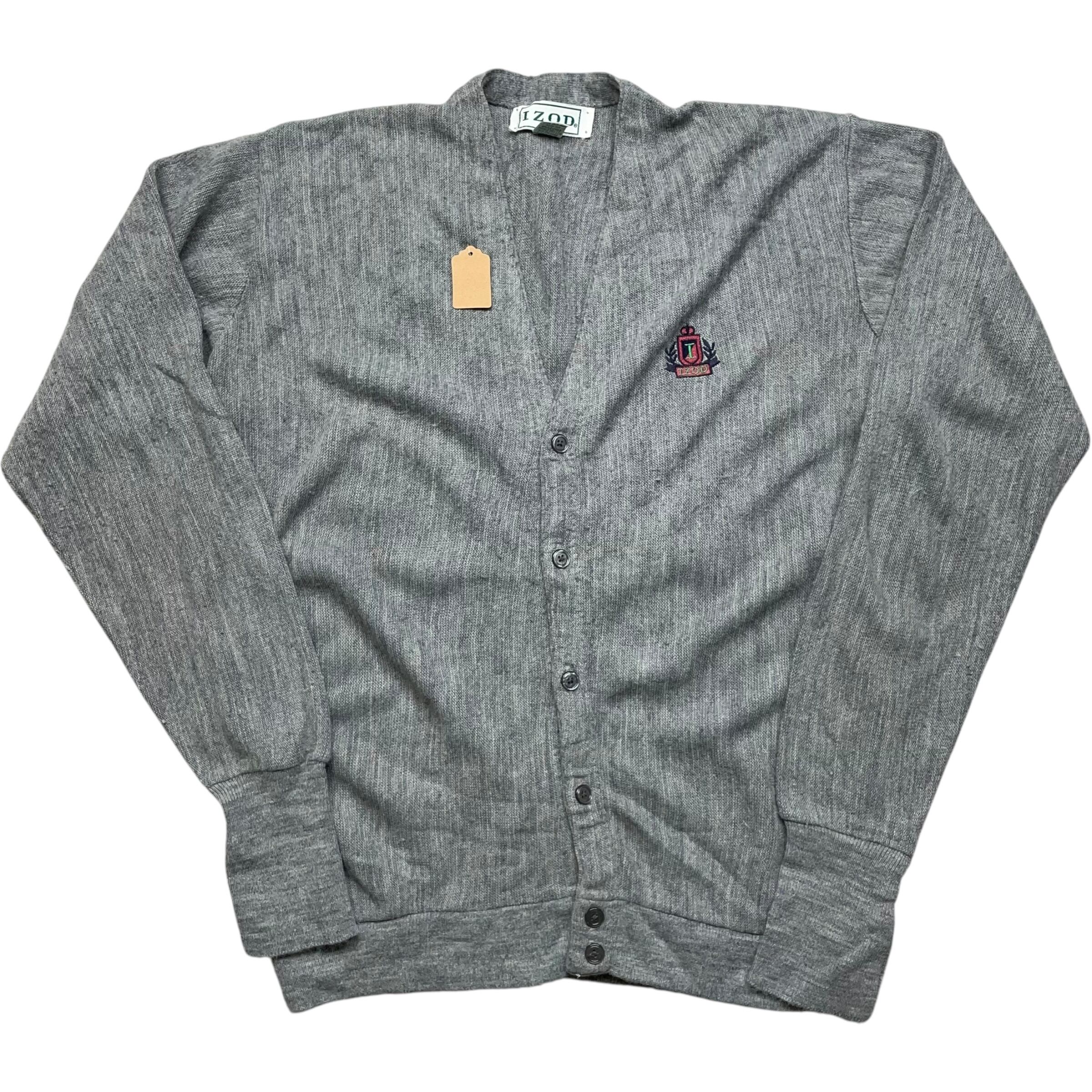 《L》IZOD アイゾッド カーディガン ワンポイント グレー USA製 90年代〜 no.6383