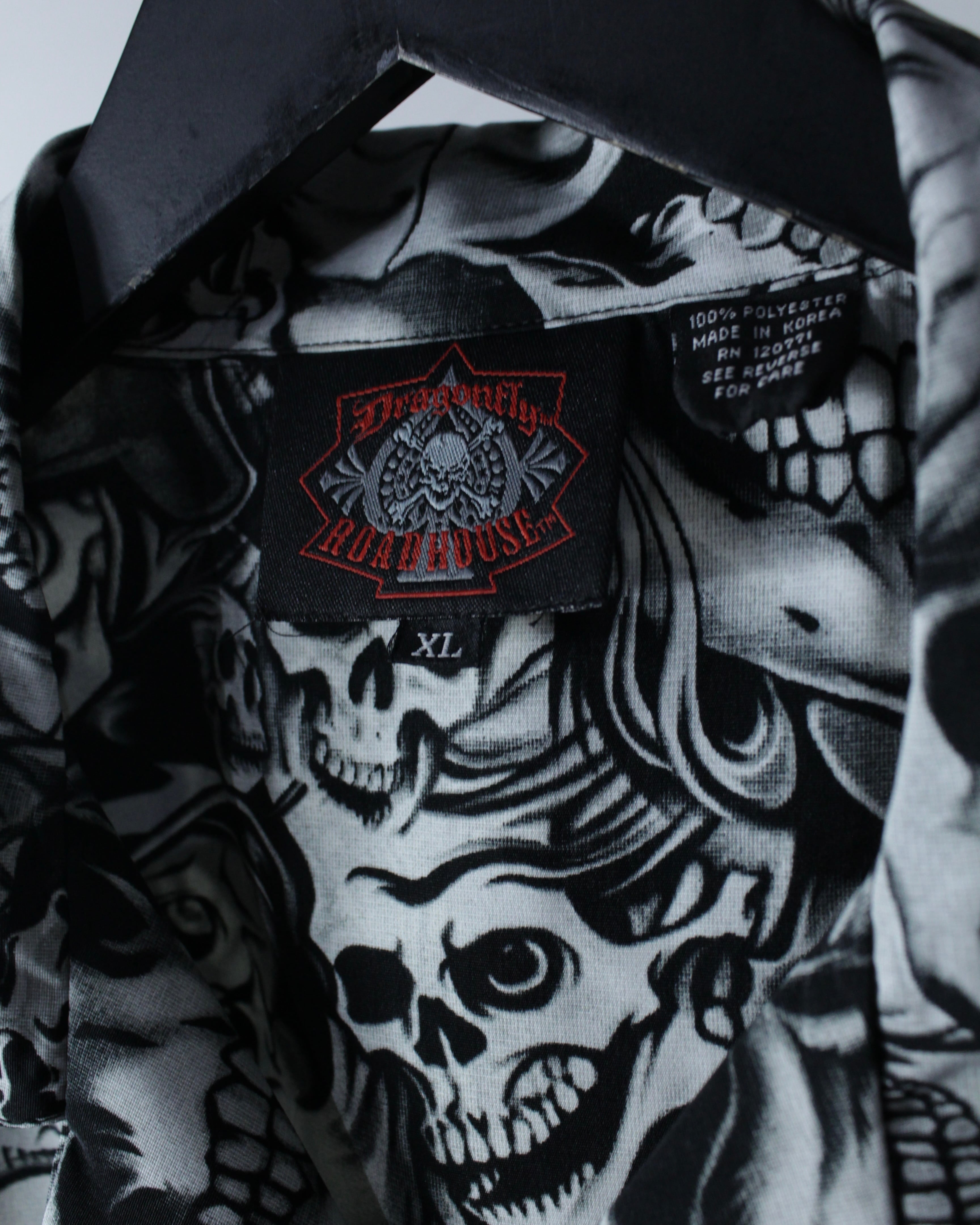 Caka BLACK】Skull Total Pattern Loose S/S Open Collar Shirt | Caka