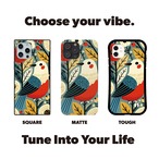 受注生産 iPhoneケース 赤い鳥と黄色い葉の民芸柄｜鳥モチーフ FMSY120A