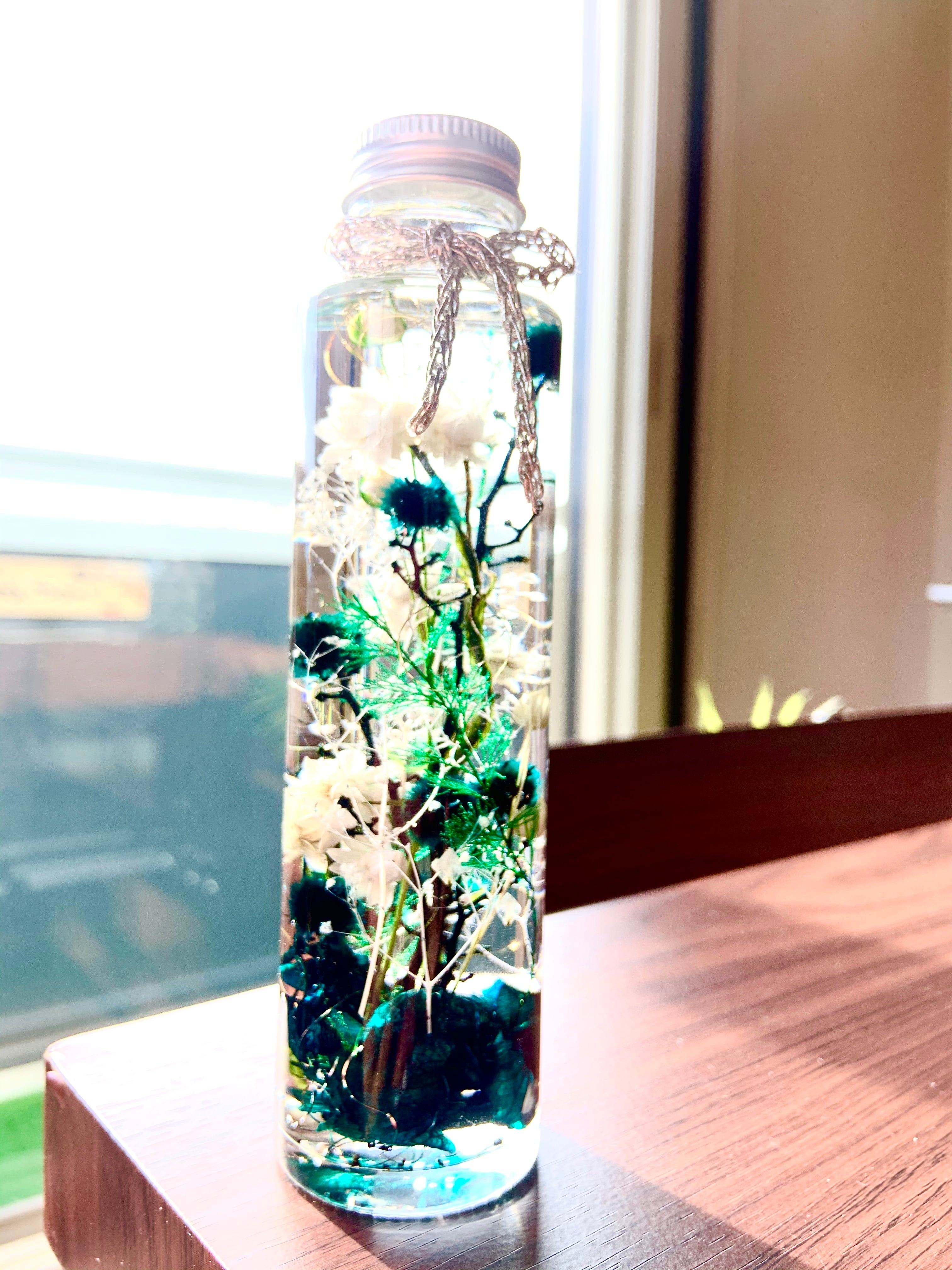 ◇ハーバリウム 187グリーンのバラのツリーbottle*.:。✿*゜¨ 狭し