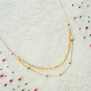 K10 Marzの祈り / Thursday - Black diamond & Ruby necklace  [ 7days series ]　天然石　お守り　ブラックダイヤモンド　ルビー　2連　ネックレス