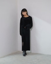 RITSUKO KARITA - Sheer Velour Gather Tops〔plain〕 :Black|透けベロア/ネックギャザー