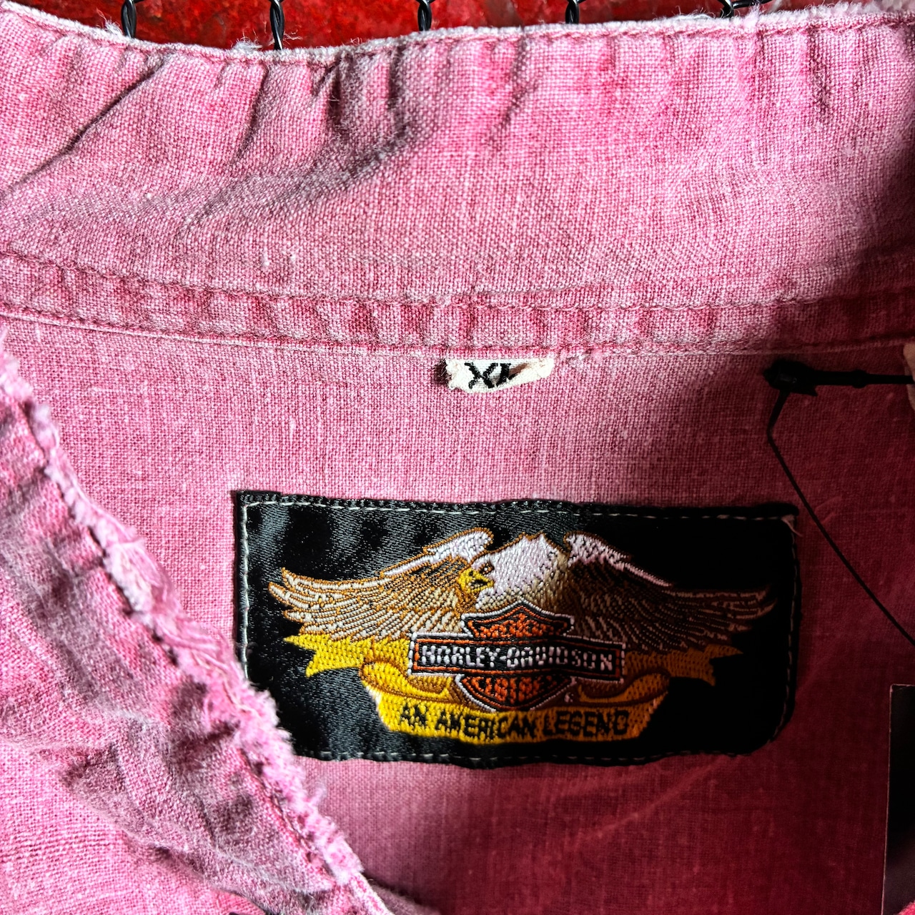 90s Harley-Davidson スタンドカラー コットンシャツ バックプリント ハーレー