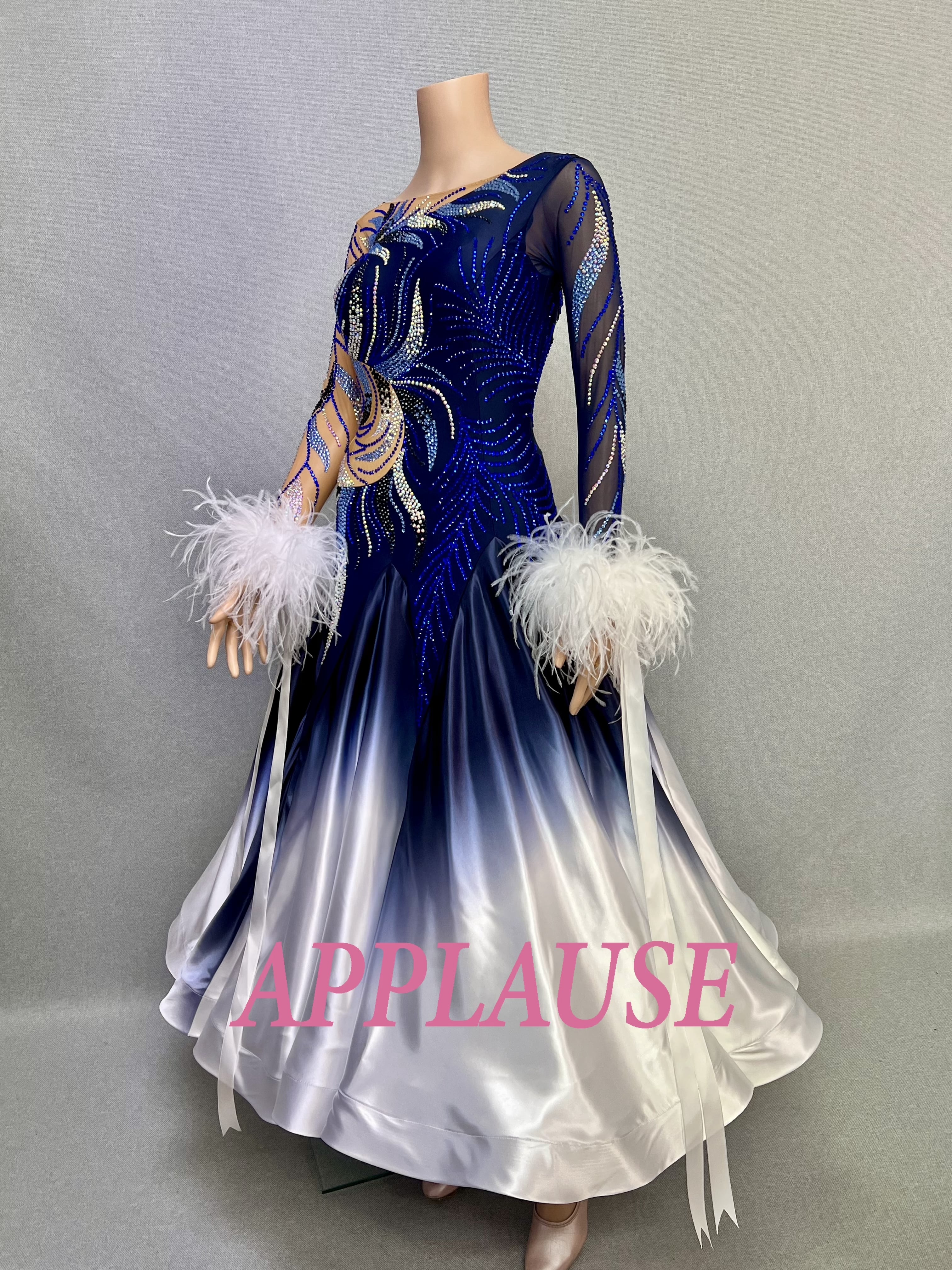 【新着】社交ダンス ドレス　スタンダード　モダンドレス　ネイビーグラデーション　M　ST-25-20　 デモ・競技用ドレス　発表会衣装　パーティドレス　ワンピース　舞台衣装
