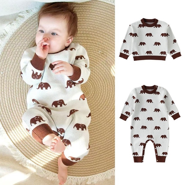 【BABY&KID】韓国風　ゾウ柄オールインワン、トップス