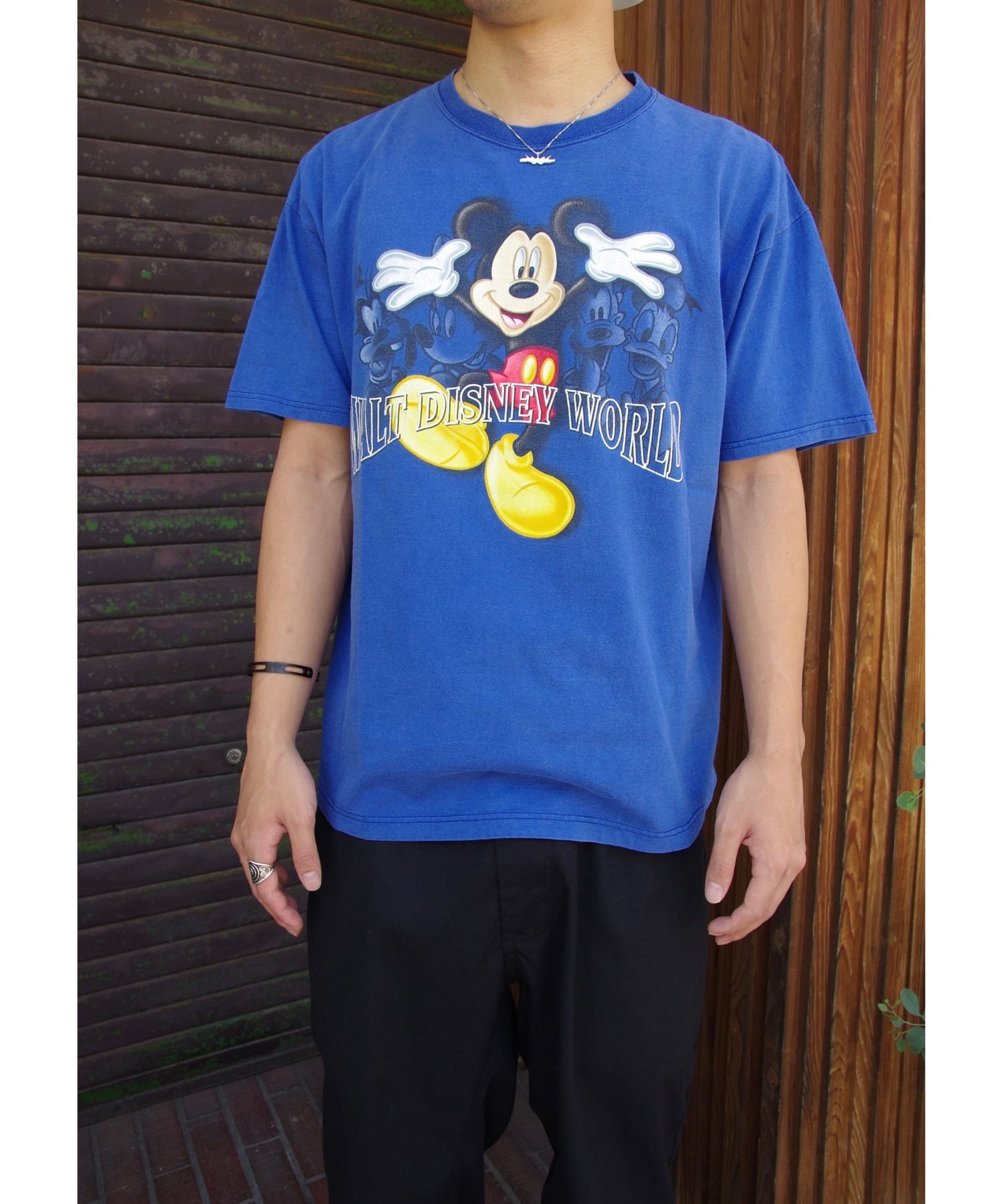 90's USA製 Disney プリントTシャツ ブルー メンズ M ミッキーマウス