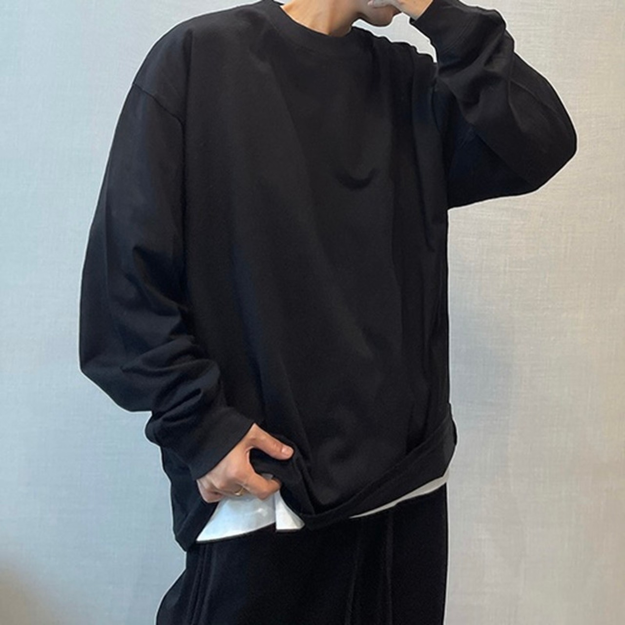 ラウンドネック無地ビッグロングTシャツ　913