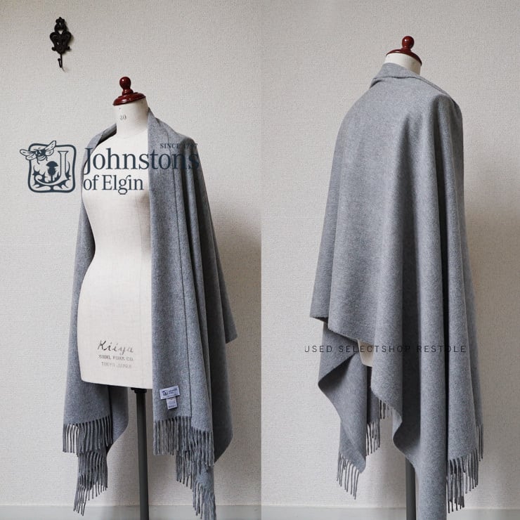 国内正規品・美品】ジョンストンズ カシミヤ大判ストール LIGHT GREY(ライトグレー) WA000056 HA0200 Johnstons 無地 solid グレイ
