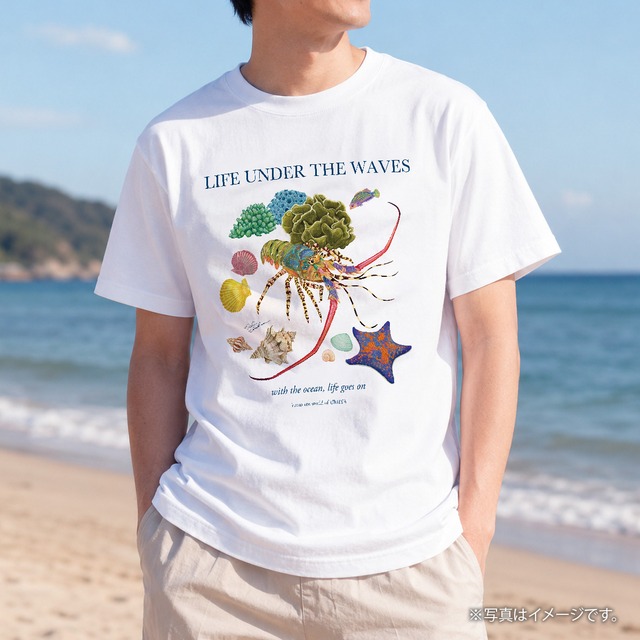 海の生きもの半袖Tシャツ（ニシキエビ）｜LIFE UNDER THE WAVES Model-15