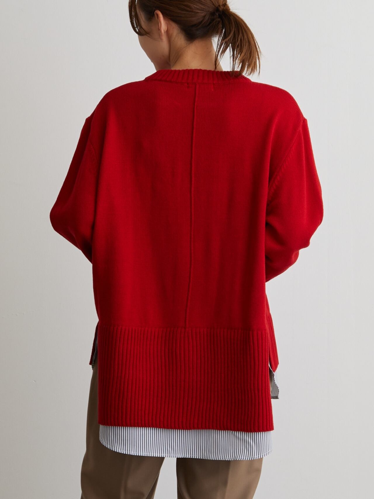 No.22505 ストライプシャツドッキングニット Red | OandI(オー No.22505 ストライプシャツドッキングニット Red | OandI(オー