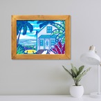 Wood Panel A3 Size（Cat Beach House）with Frame
