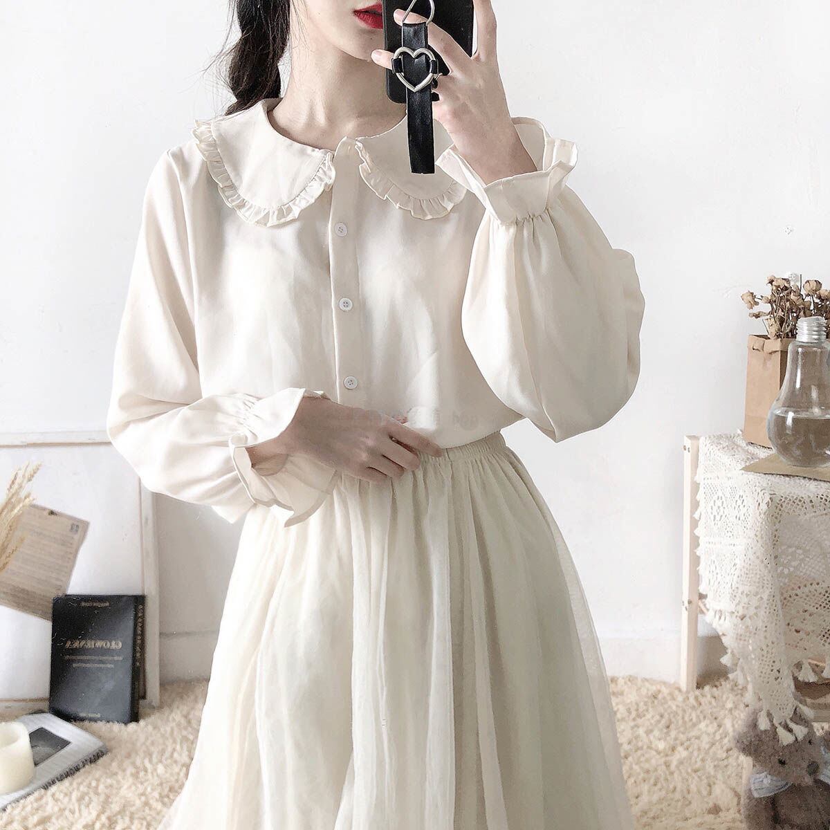 完売品　ザラ　L　丸襟　フリル　ブラウス　ピーターパン　シャツ　ワンピ　スカート ZARA - ZARA 丸襟ブラウス 襟 ブラウス シャツ フリル ピーターパン
