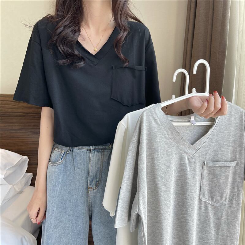 ルーズVネックホワイト Tシャツ 1号婦人77192631204