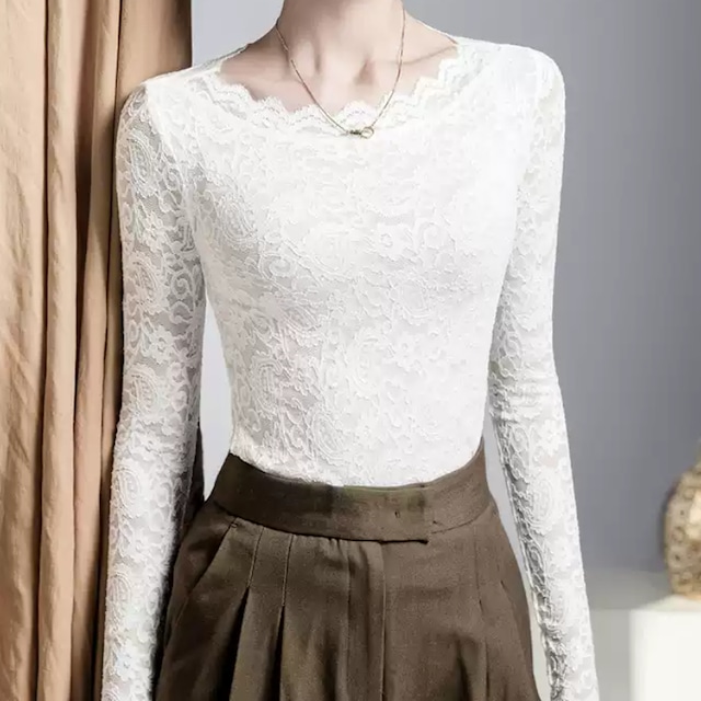 レース ロングスリーブ スリム トップス ds1231
