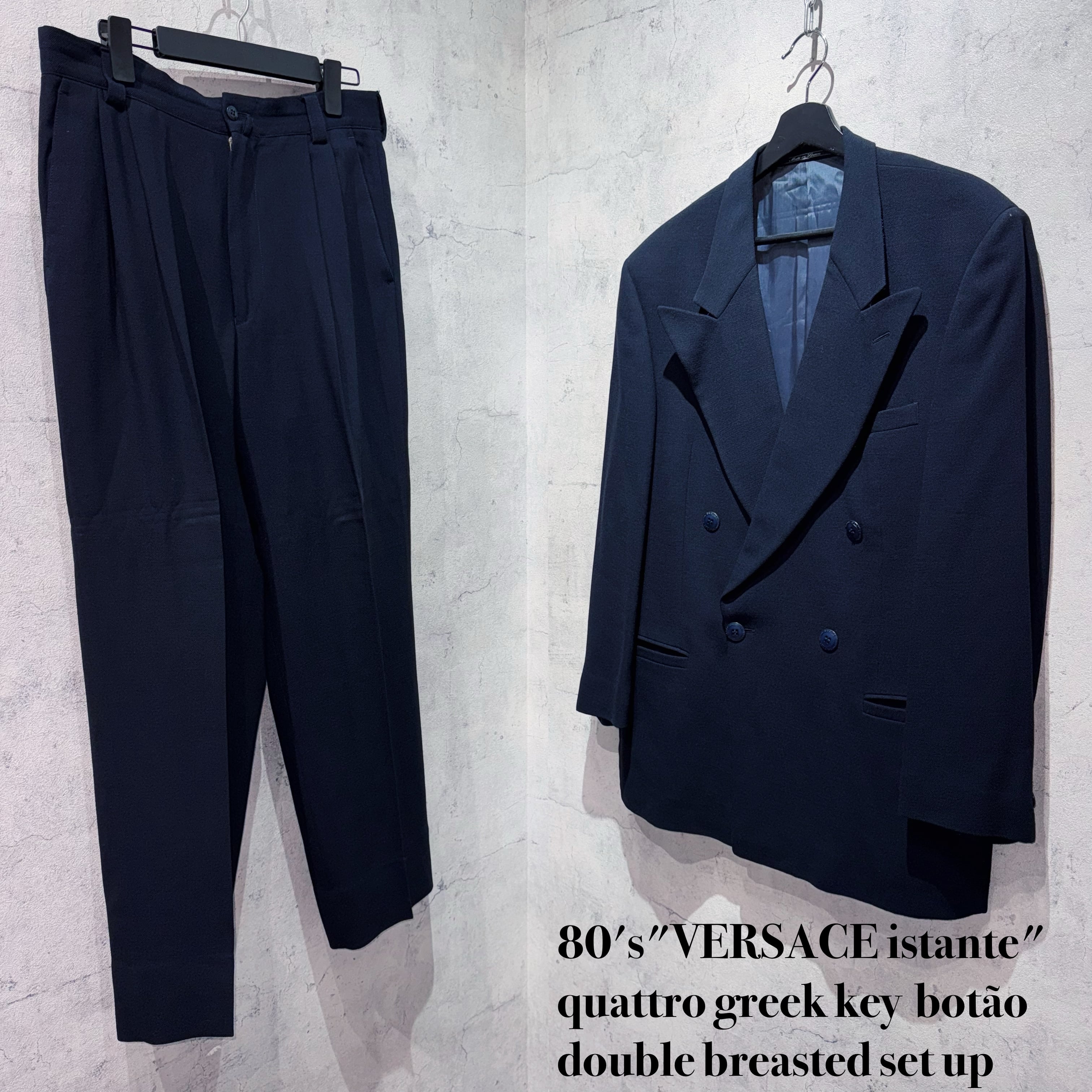 80's"VERSACE istante"quattro greek key botão double breasted set up