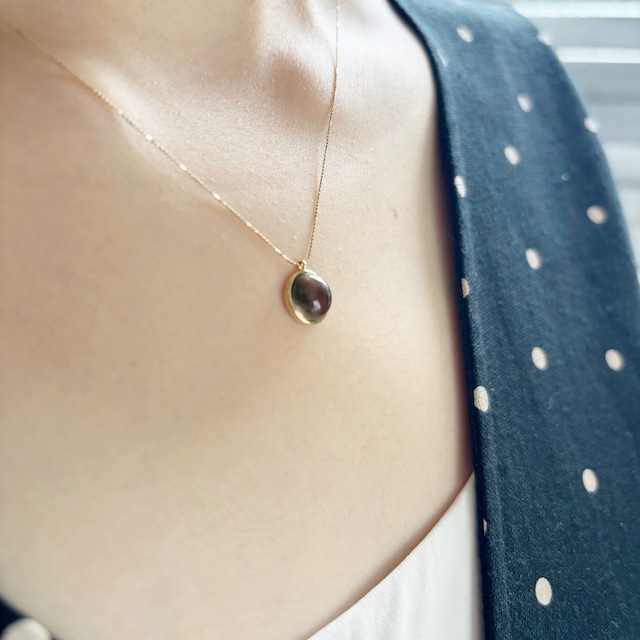 【circle brass necklace】ローズクォーツ