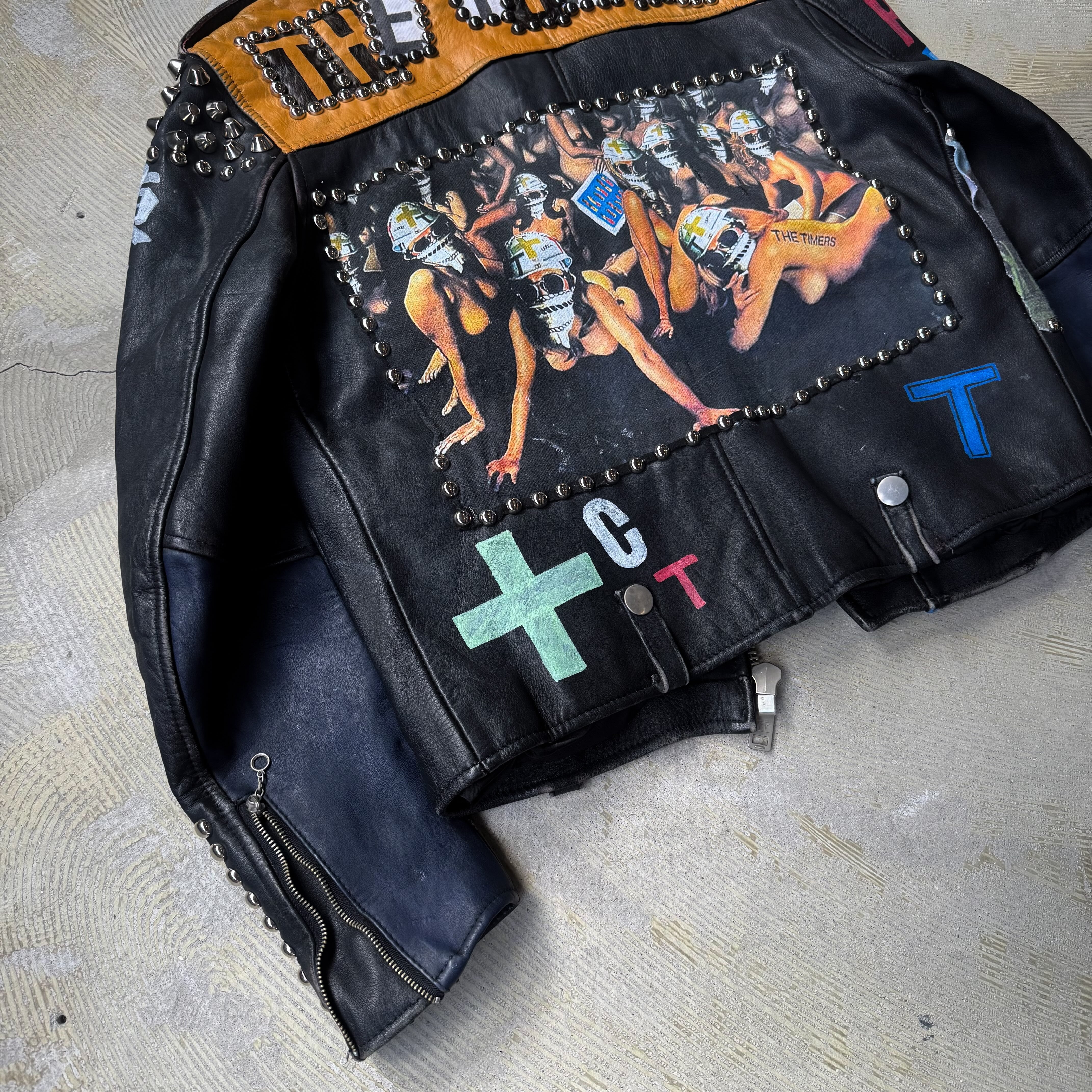PAINT STUDDED CUSTOM LEATHER DOUBLE RIDERS JACKET / ペイント