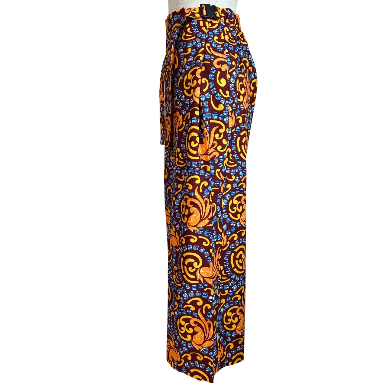 ワイドパンツ ブルー&オレンジ(日本縫製)|アフリカンプリント アフリカンファブリック アフリカンバティック パーニュ キテンゲ アフリカ布 ガーナ布