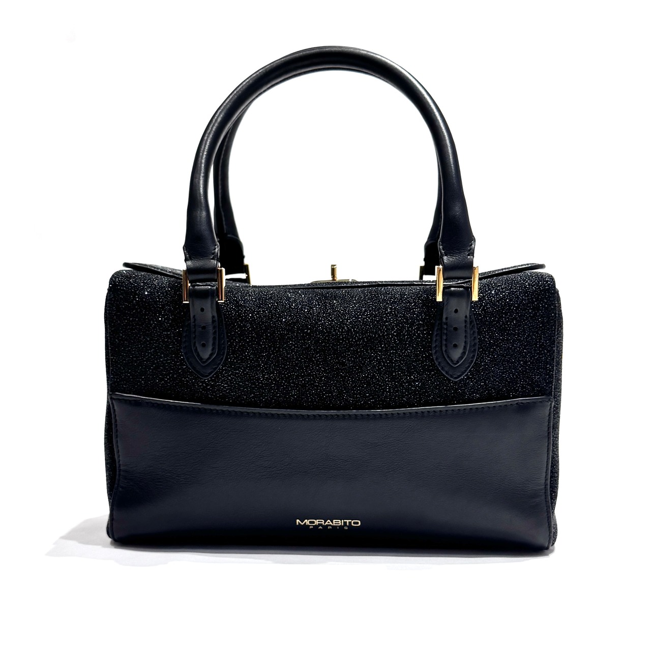 MORABITO モラビト オルセー 2Wayバッグ 25.5×17.0×12.5cm レザー × ガルーシャ(エイ革) ブラック