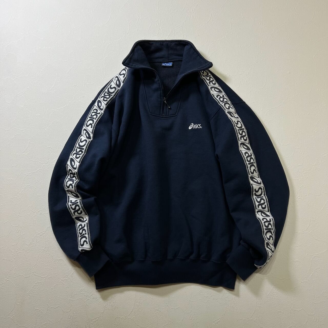 【asics】希少 アシックス 80s 刺繍 フルジップ セットアップ XL相当 80s asics 袖刺繍 ハーフジップ スウェット プルオーバー アシックス