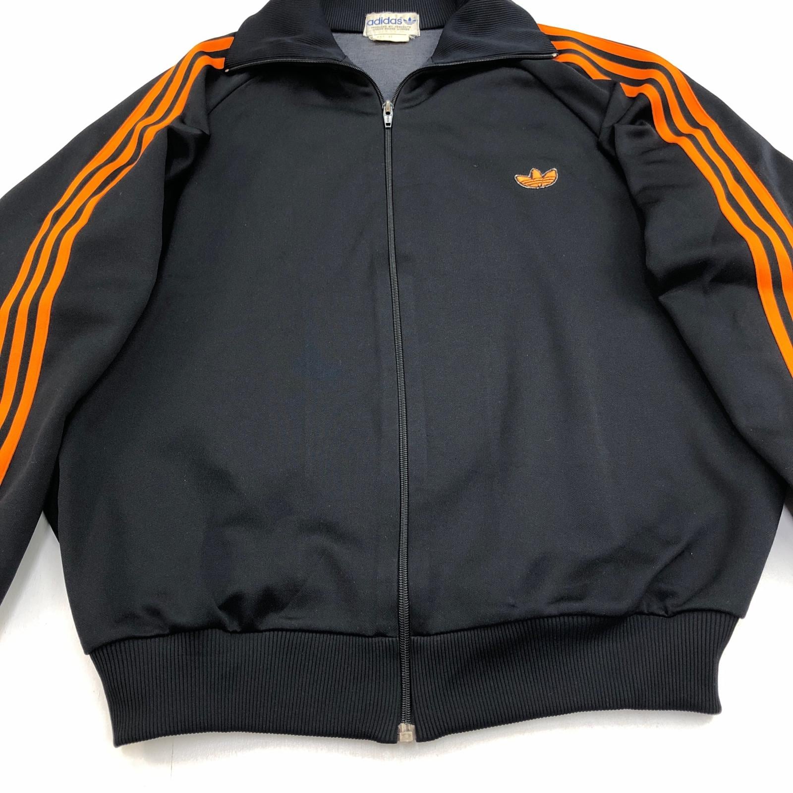 adidas デサント　70sトラックジャケット　ブラック　オレンジ ADIDAS アディダス 70- 80年代 デサント製 トラックジャケット