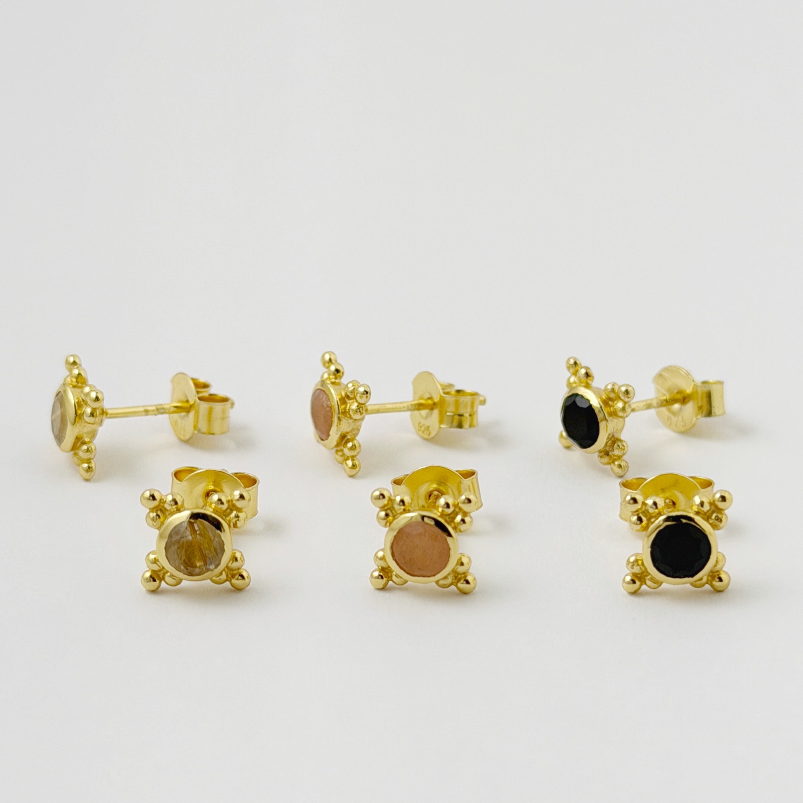 Gold Coating ヒシガタ 天然石 スタッド ピアス