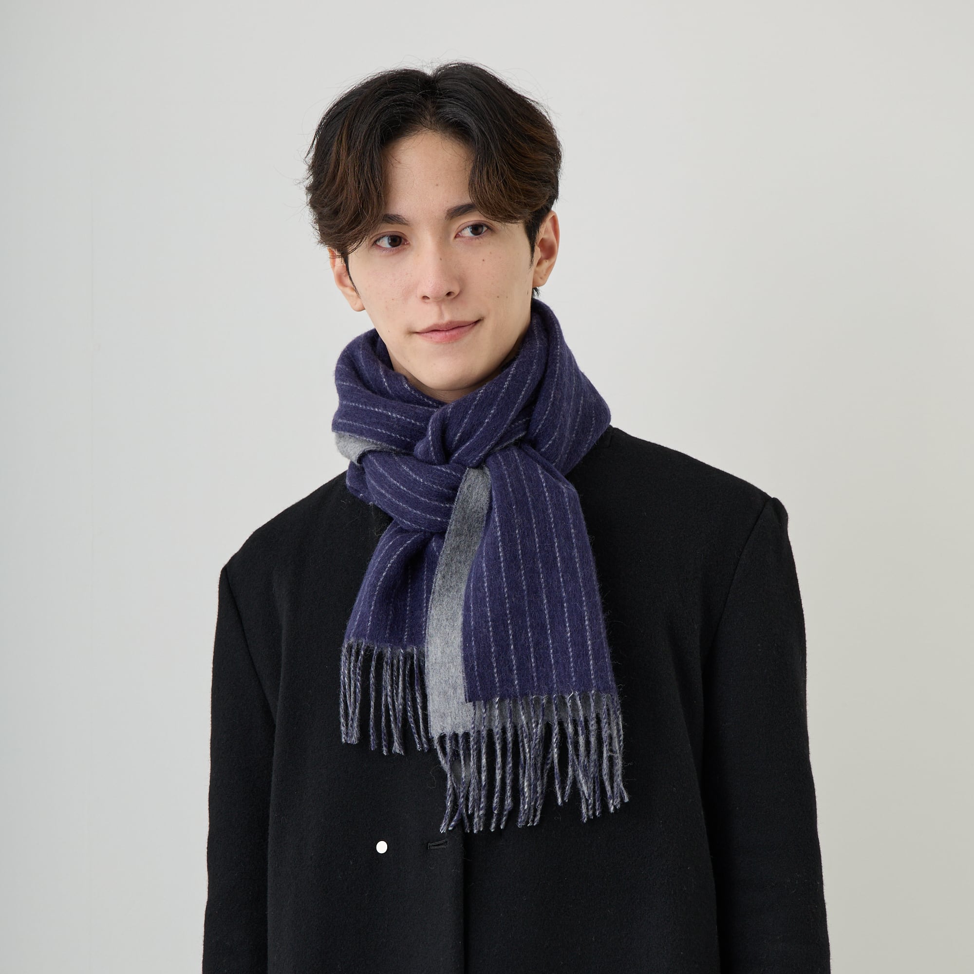 Ballantyne Crombieダブルネーム　カシミアマフラー　ネイビー バランタイン クロンビー マフラー ストール カシミヤ スコットランド