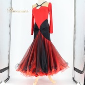 社交ダンス 衣装 スタンダードドレス ワンピース ドレス スタンダード 赤 黒 フリル チュール ベロア デモ 競技 パーティドレス パーティ 発表会 赤 黒 無地 ブラック系 レッド系 高級感 おしゃれ フォーマル 大人用 長袖 華やか