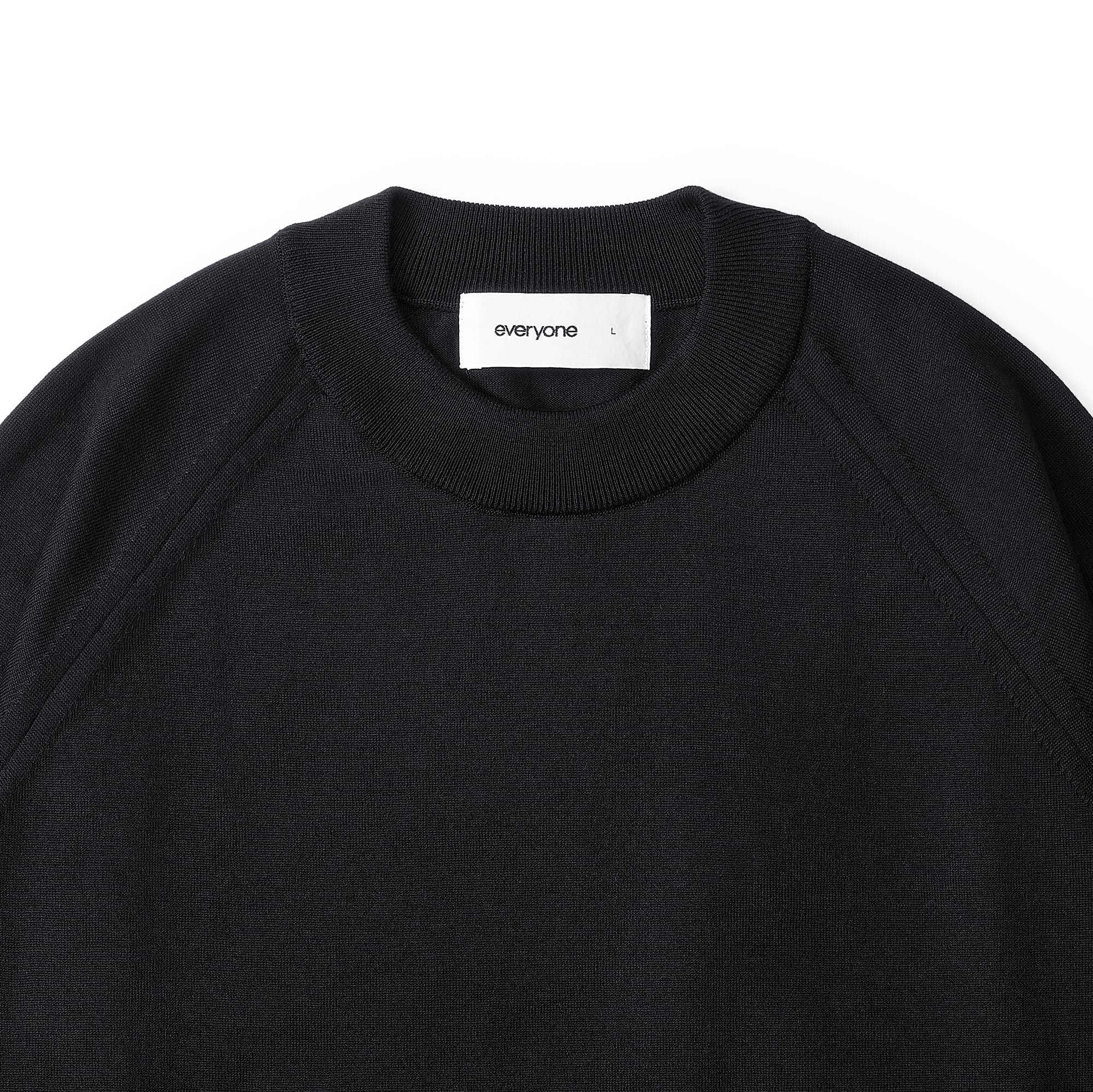 everyone cotton silk high gauge knit crew sweater (BLACK) | everyone