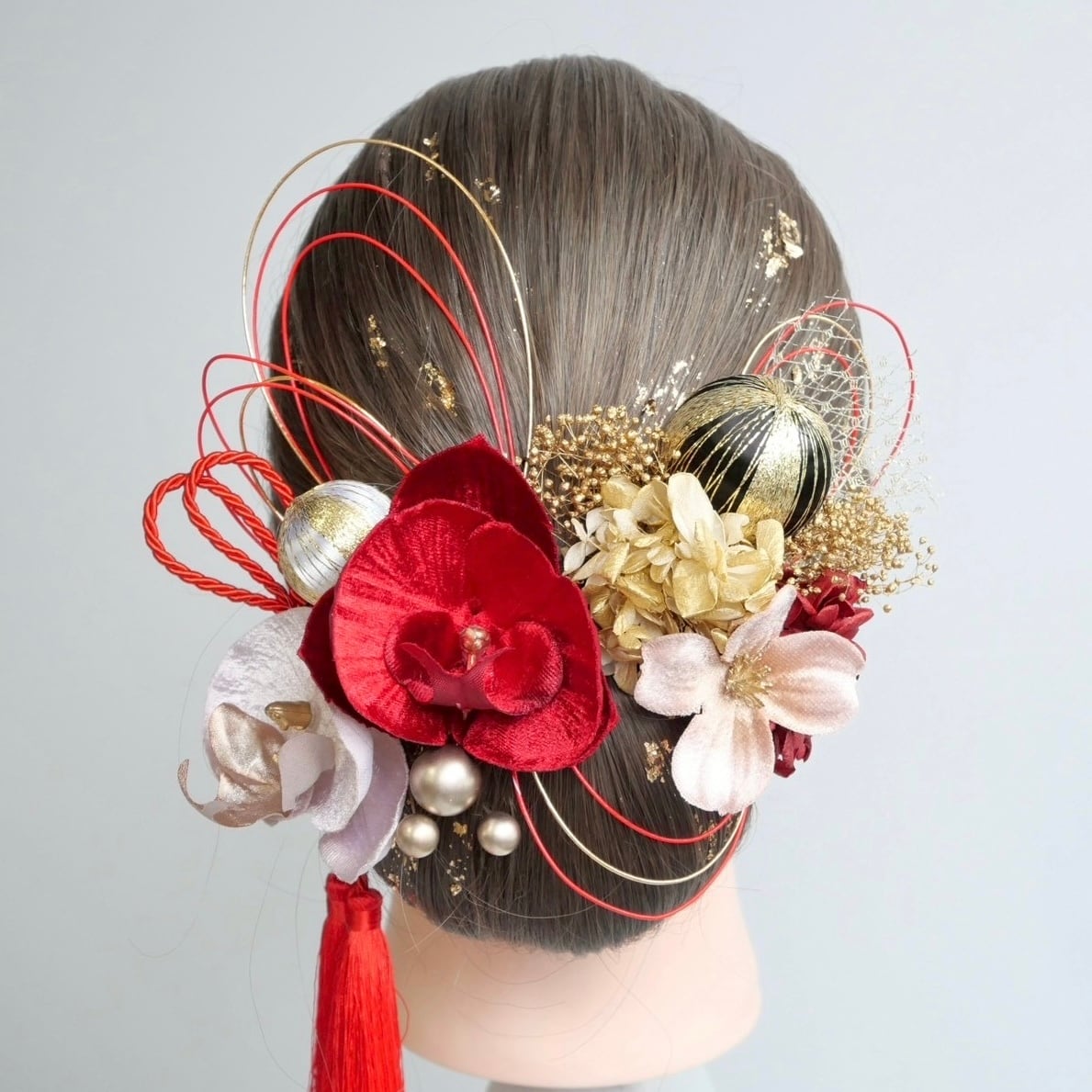 A510 胡蝶蘭 ドライフラワー 髪飾り 赤 卒業式 袴 成人式 振袖 結婚式 和装