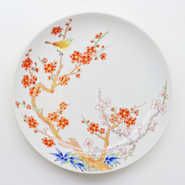 色絵染付 梅に鶯の絵 飾り大皿/The big plate, colored Ume blossom and Uguishi