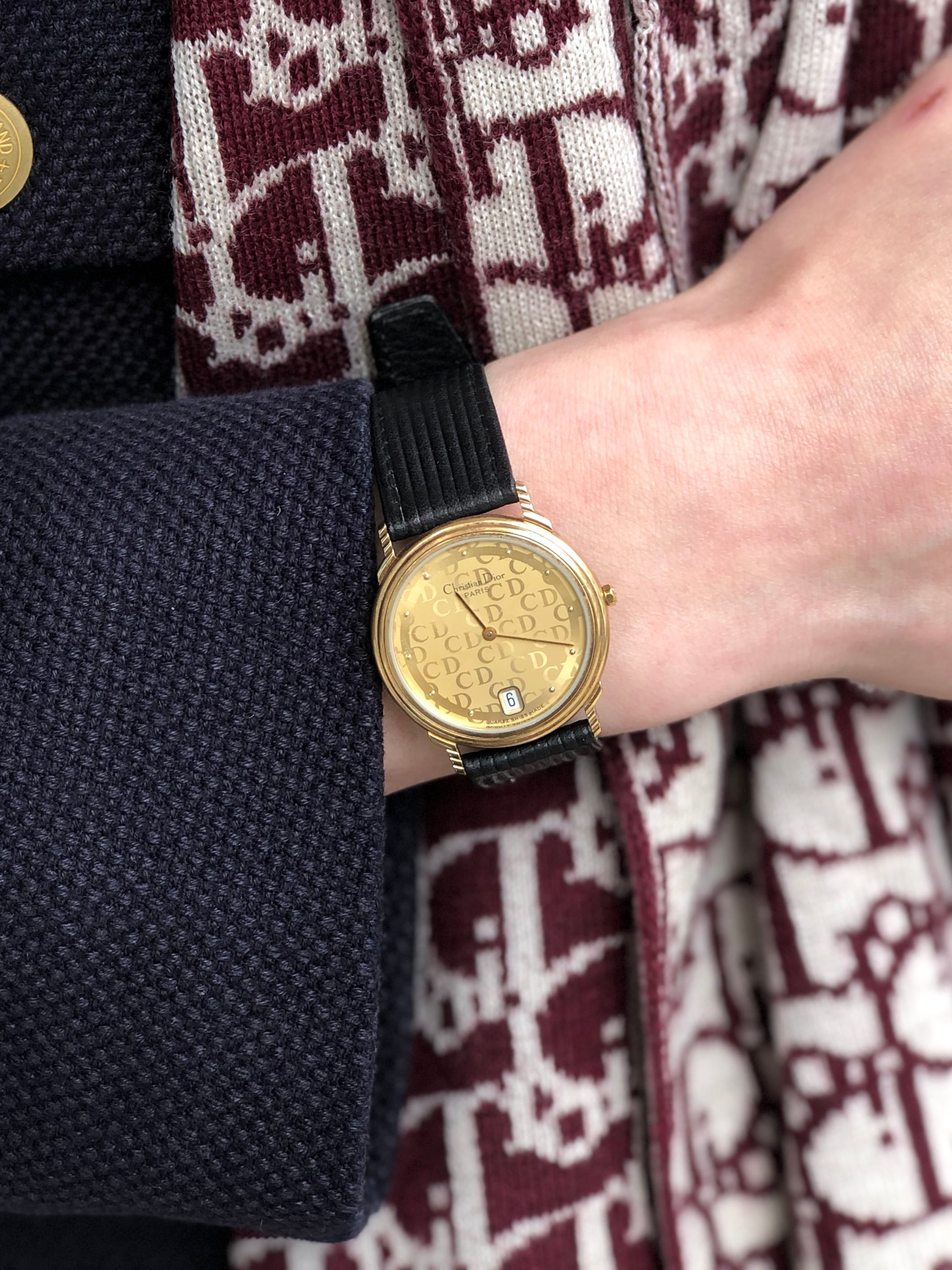 Christian Dior クリスチャン ディオール 腕時計 ゴールド×ブラック CDロゴ レザー 45.12.02/12 vintage ヴィンテージ オールド 2y2w4k