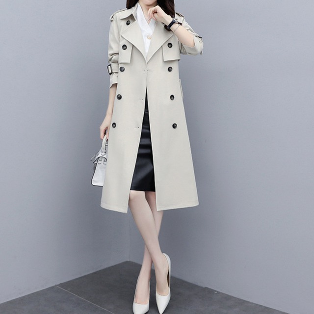 Double breast elegant middle trench coat ( 3color )