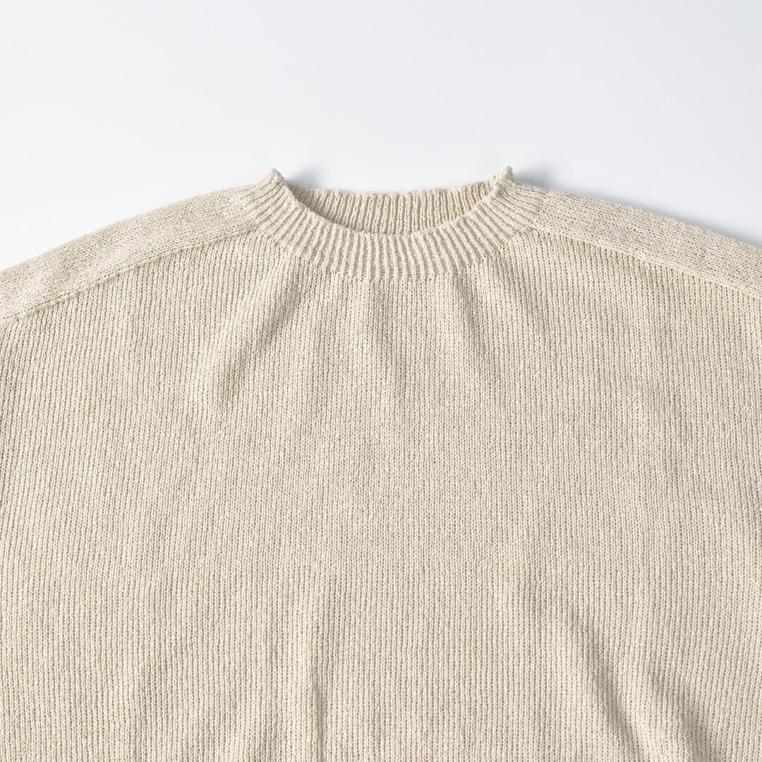 LinenYa リネンや as it is. 和紙クルーネック半袖ニット・ベージュ 和紙の風合いとドライなタッチがおススメのニットです