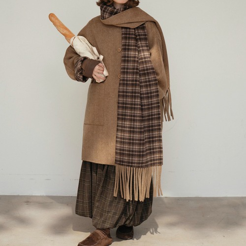 裏地チェック柄チェスターコート ・8793