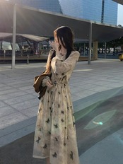 柄シフォンワンピース