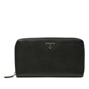 プラダ 三角ロゴプレート サフィアーノ トラベルケース オーガナイザー 長財布 ブラック レザー レディース PRADA 【中古】