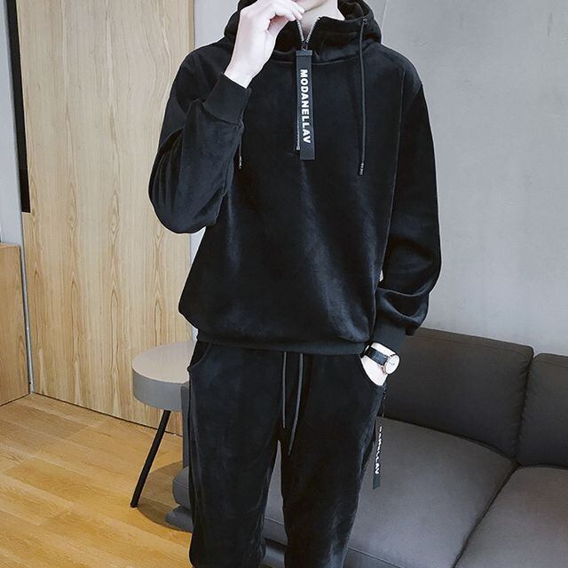 予約販売】スエット上下 ベロア セットアップ メンズ フード付き