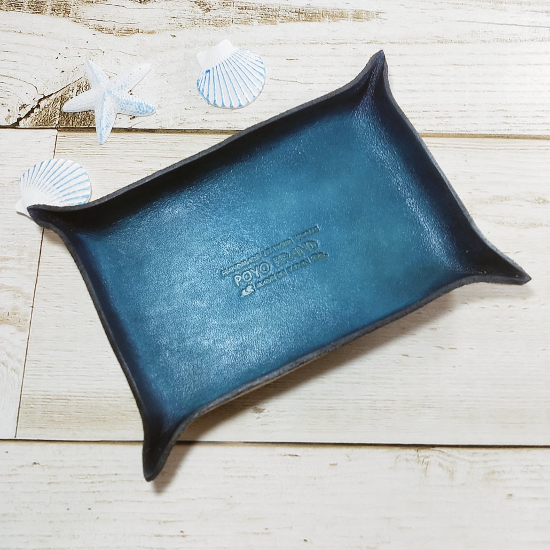 ☆本革レザートレイ ☆ハンドメイド ☆オーシャンブルー | Pay ID