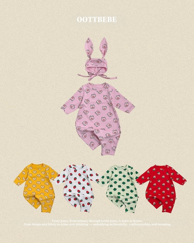 【取寄】oottbebe|little farm full-body suit + bonnet set|リトルファーム全身スーツ+ボンネットセット|S-M|baby|26 autumn