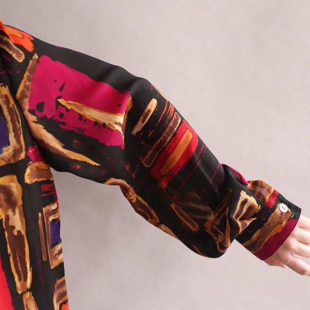 black base art colorful pattern l/s see-through shirt