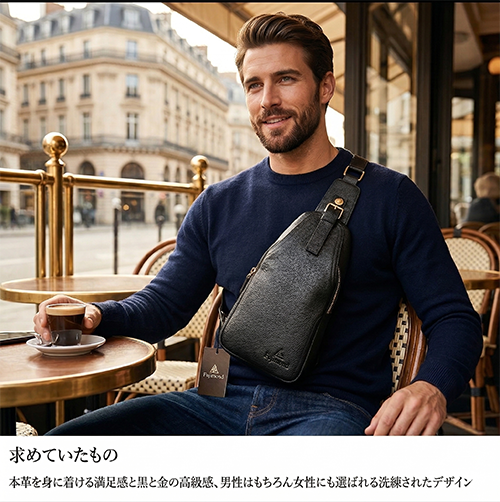 Fujimond本革ボディバッグ メッシュブラック2 ショルダーバッグ 