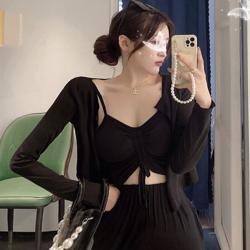 オータムショートカーディガンレディースギャザーハイウェストウェストカジュアルパンツ ロング ストリート 秋物 ガールズファッション74745219284