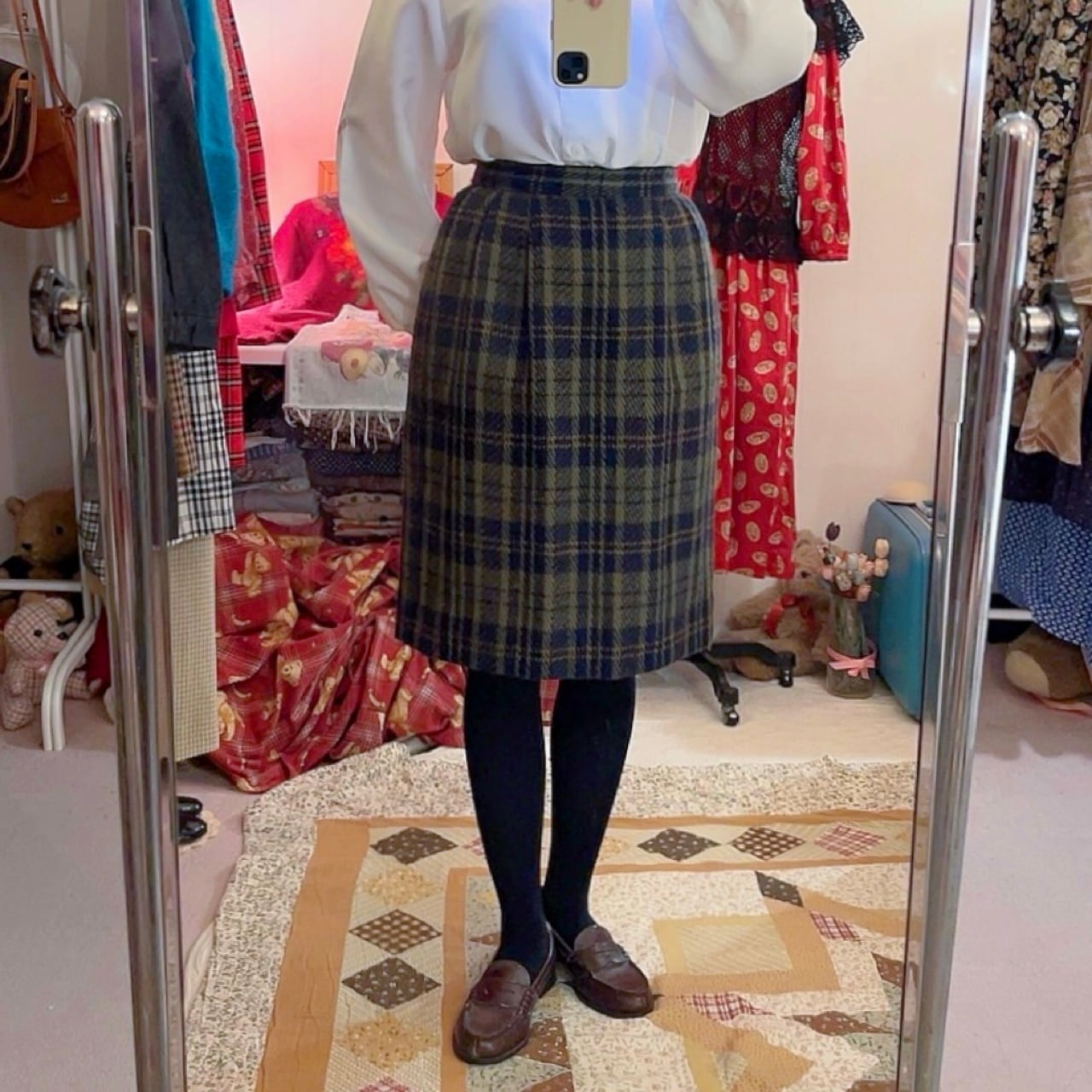 green check semi tight skirt