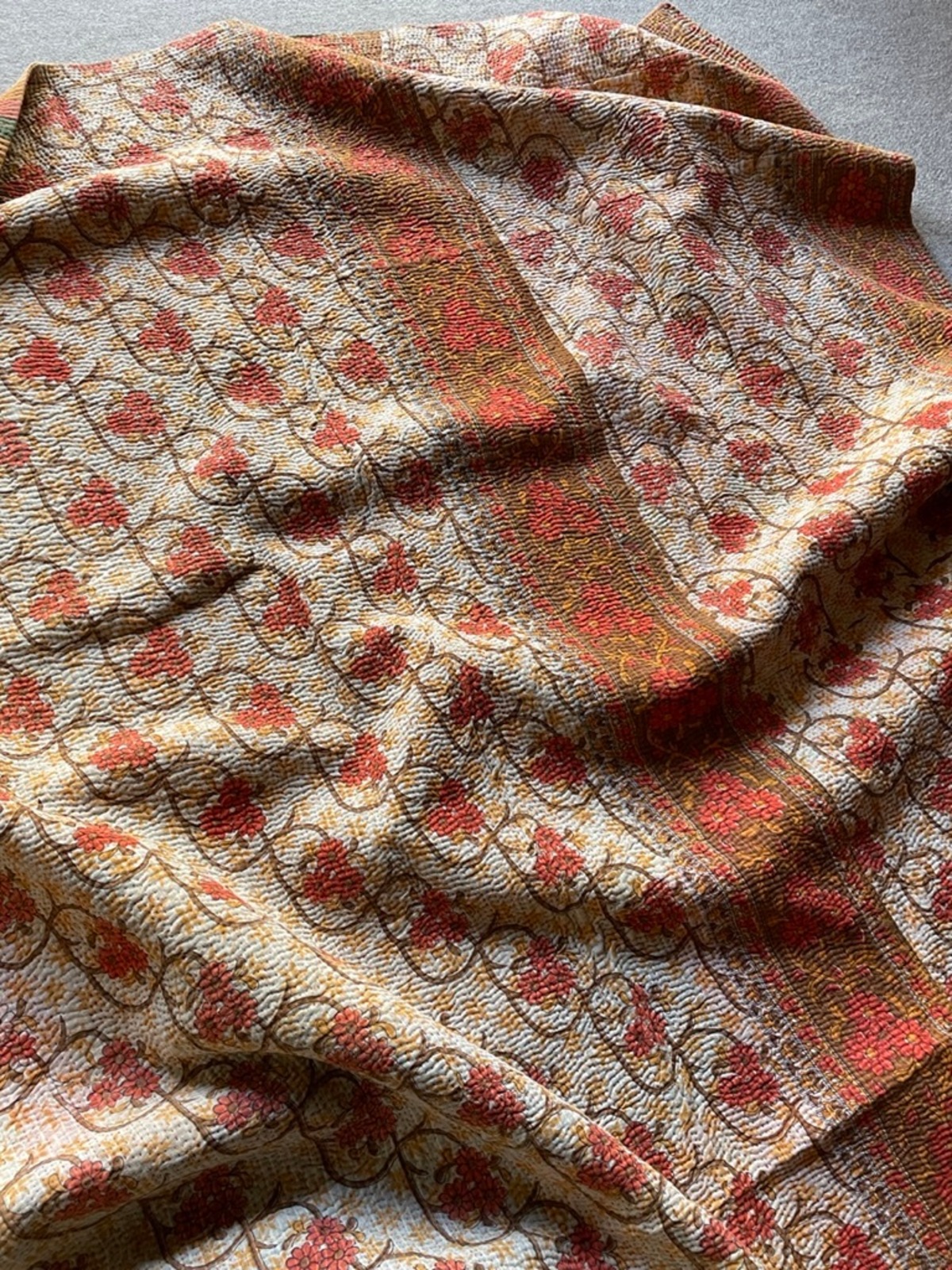 kantha quilt retro print orange flower ビンテージ カンタキルト レトロ オレンジ &kantha
