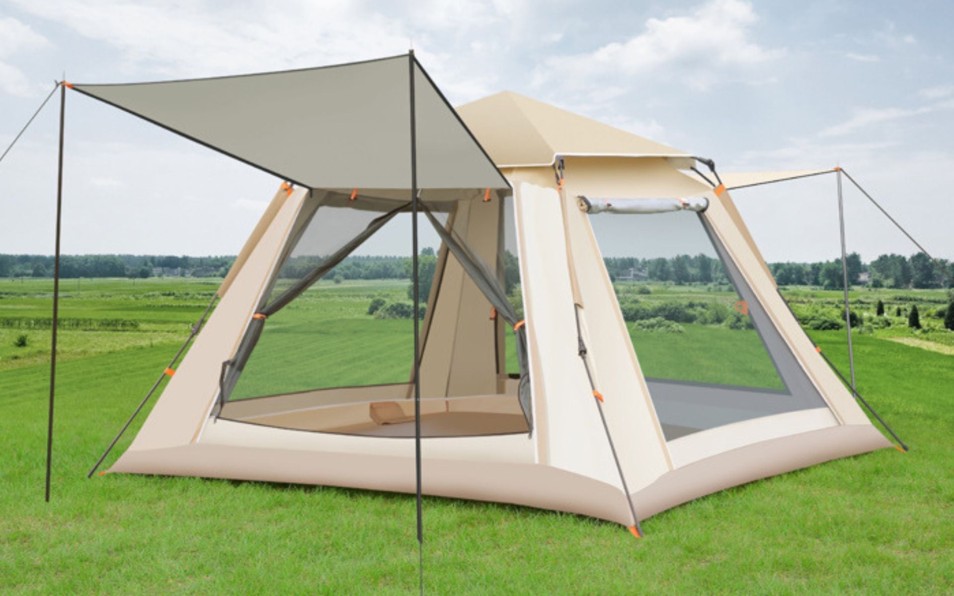 レンタル/3~4人用 組立て&片付け超簡単 ワンタッチテント グレー