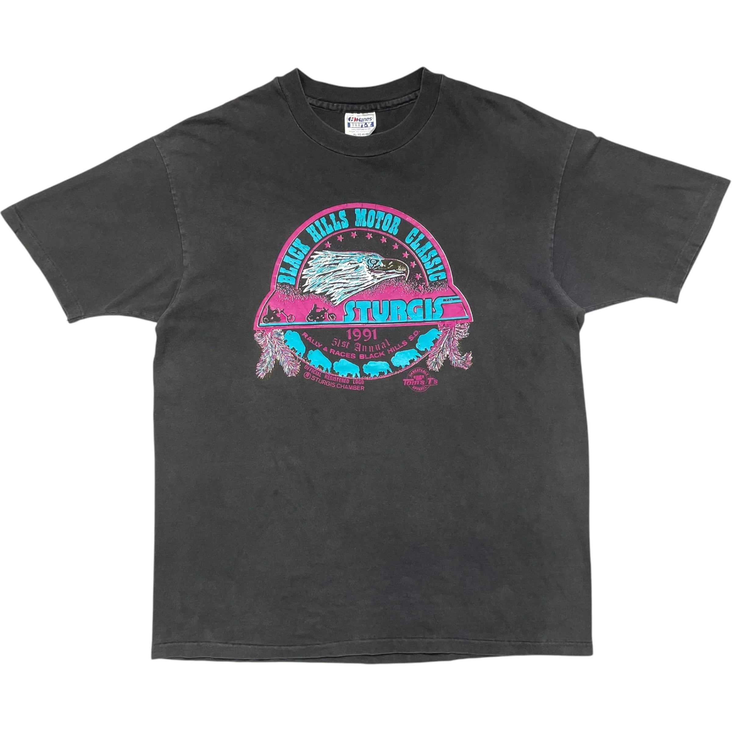 《XL》Hanes ヘインズ Tシャツ 両面プリント シングルステッチ ブラック USA製 90年代 vintage no.6883