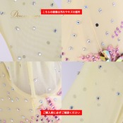 社交ダンス 衣装 ドレス ワンピース スタンダード イエロー系 ピンク系 黄色 ピンク 花柄 フロート レース デモ 競技 ダンス パーティ 華やか 豪華 明るい かわいい フォーマル 上品 発表会