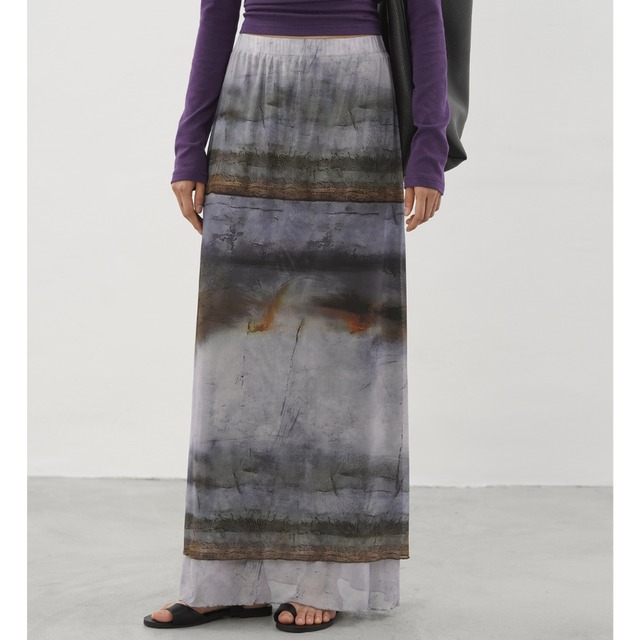 abstract print long skirt L0590