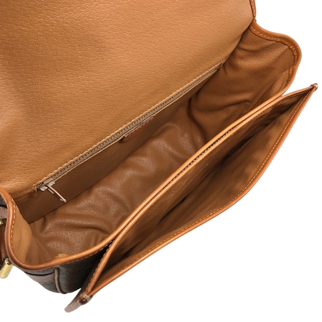 CELINE セリーヌ マカダム ショルダーバッグ ブラウン ブラゾン型押し PVCレザー フラップ vintage ヴィンテージ オールド kv7fz3